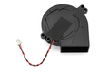 Black blower fan with red and black wires on a white background