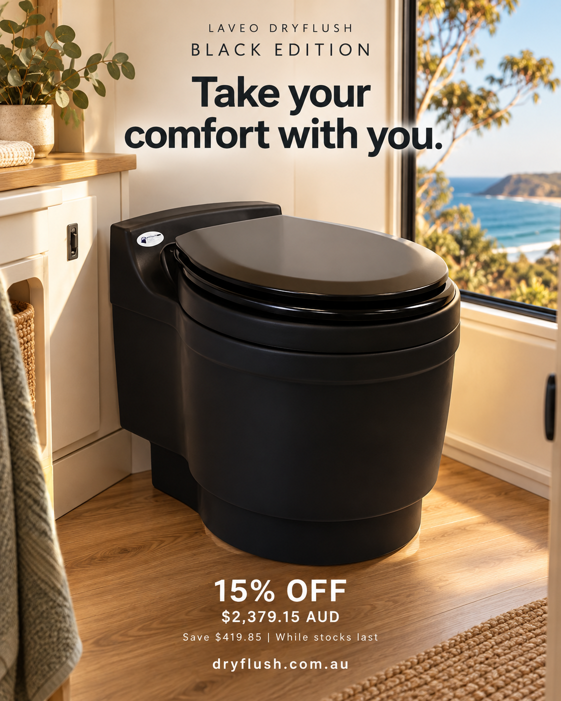 Black Edition in a campervan: Take your comfort with you. 15% off, A$2,379.15; save A$419.85 while stocks last.