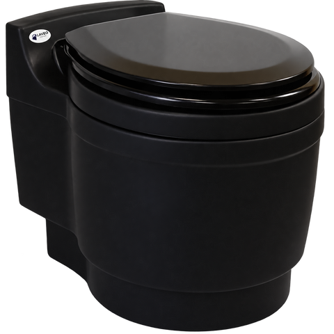 Laveo DryFlush Black Edition portable toilet, black finish.
