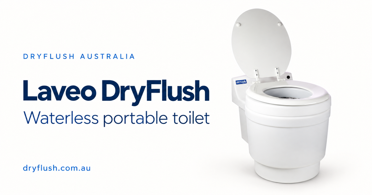 DryFlush Australia — white Laveo DryFlush waterless portable toilet
