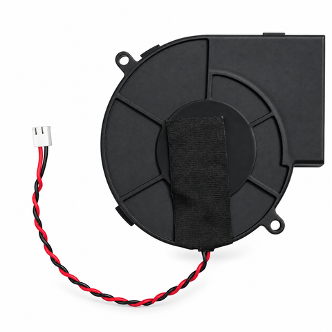 DryFlush inlet fan with twisted red and black wires and white connector